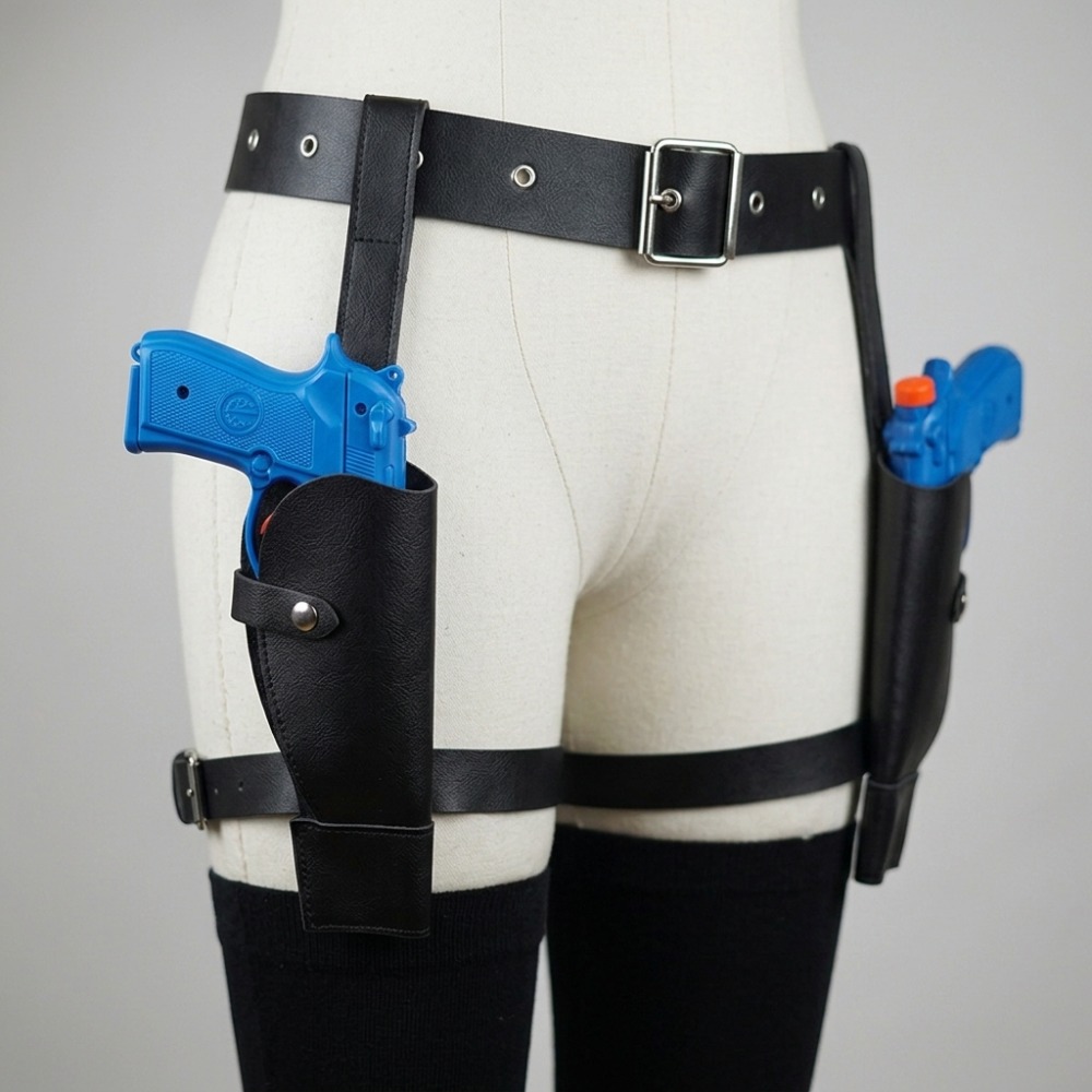 Dual Thigh Gun Holster Belt PU - Cosplay Prop Pistol ulasan dan harga